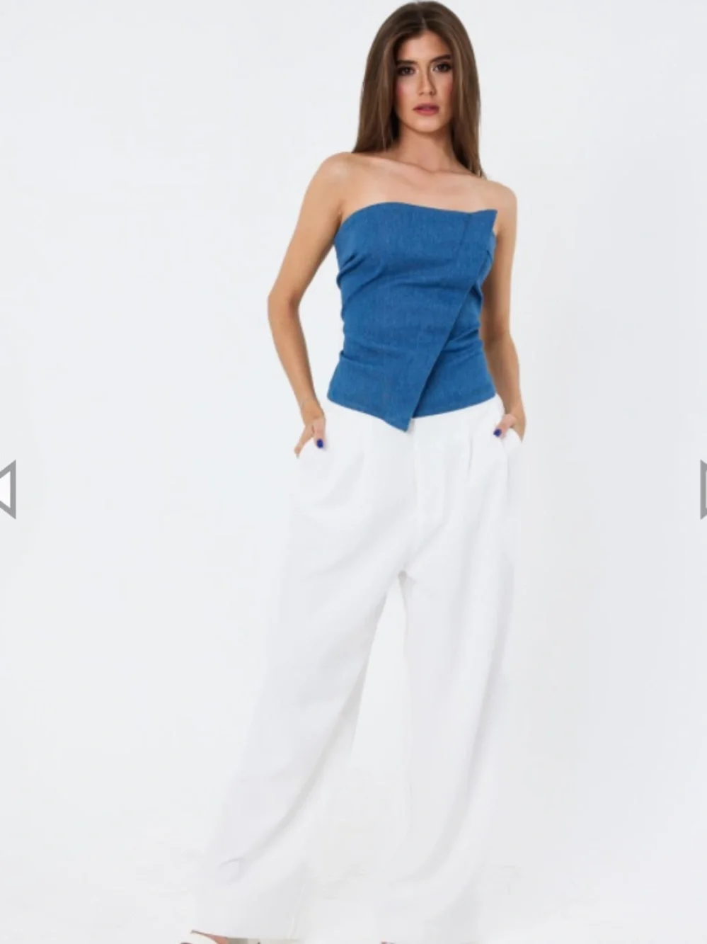 Milk and Honey Asymmetrical Denim Top NWT - Picture 1 of 7